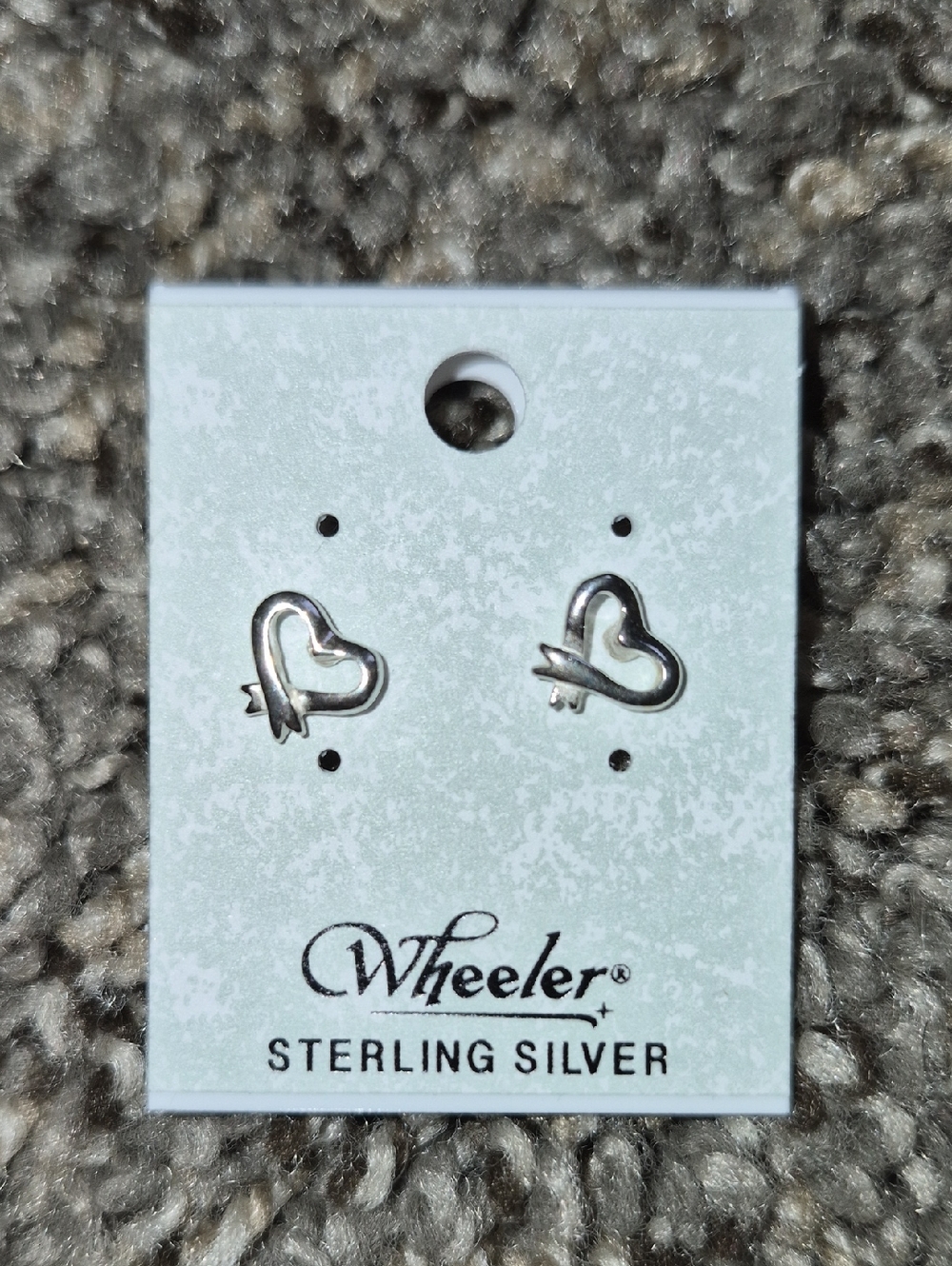 Sterling Silver Heart Ribbon Stud Earrings - Silver